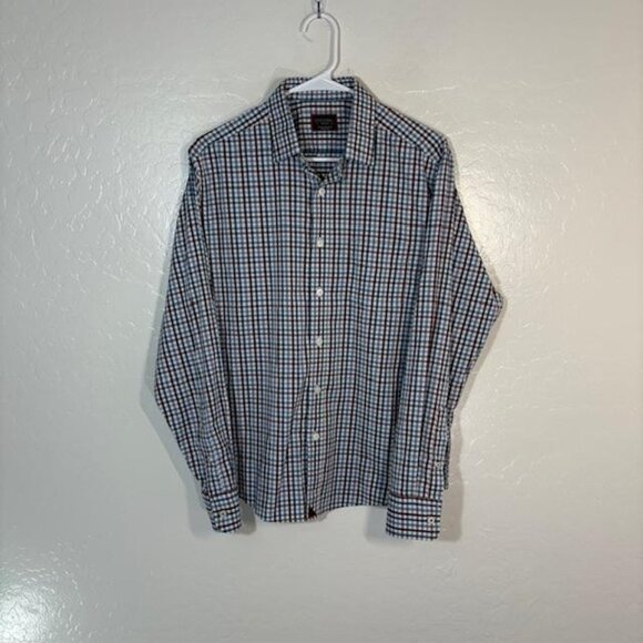 UNTUCKit Shirt Mens Medium Red Blue Plaid Amanti Button Down Long Sleeve Nylon - Picture 1 of 7